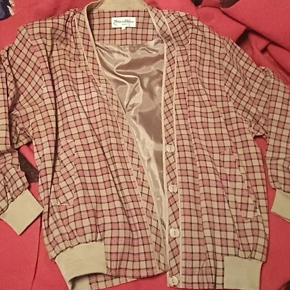 popular plaid varsity cut jacket with buttons - Picture 1 of 9